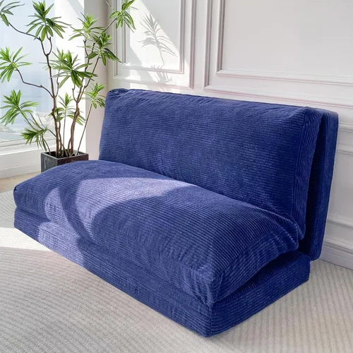 Miniatura 8 de MAXYOYO - Sofá cama puff plegable para adultos, sofá de suelo extragrueso y largo con funda lavable de tela trenzada, beige, 54 x 95 pulgadas