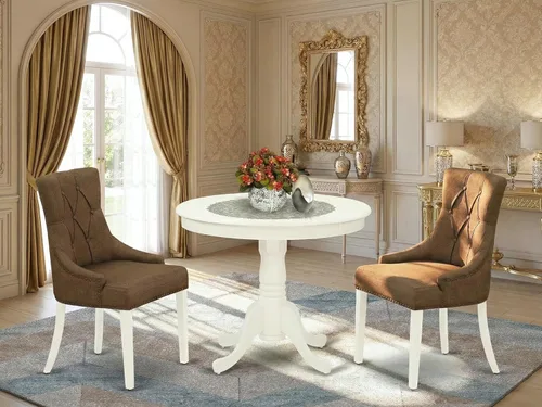 Miniatura 2 de East West Furniture ANFR3-LWH-18 - Juego de mesa de comedor moderno de 3 piezas que contiene una mesa de cocina redonda con pedestal y 2 sillas