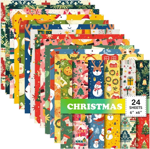 Miniatura 11 de 24 Sheets Christmas Theme Scrap Paper 6 inches One-Sided Cartoon Snowma Scrapbooking Supplies Set for DIY Album Material Background Junk Journal