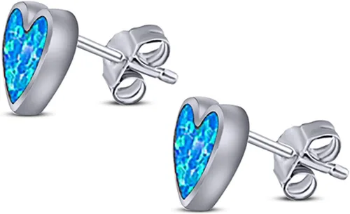 Miniatura 3 de Aretes de corazón de ópalo creado en plata de ley 925 maciza (0.315 in)
