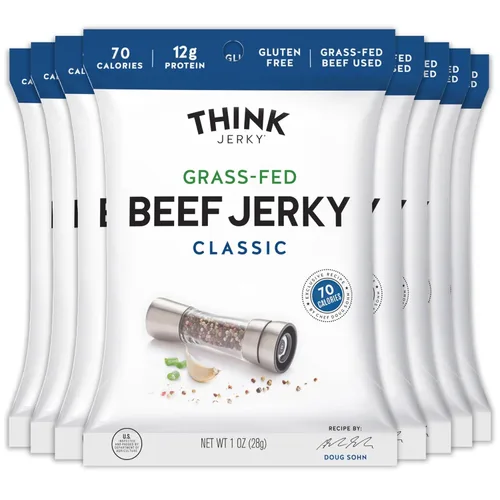 Carne seca sabor chipotle dulce de Think Jerky. Deliciosa carne seca hecha por un chef. Carne de res alimentada con pasto, sin gluten, antibióticos