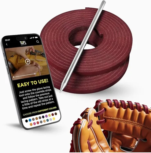 Miniatura 23 de TOFL Kit de encaje para guantes de sóftbol y béisbol Kit de reparación de cordones de guante de encaje 2 cordones de cuero con aguja de cordones