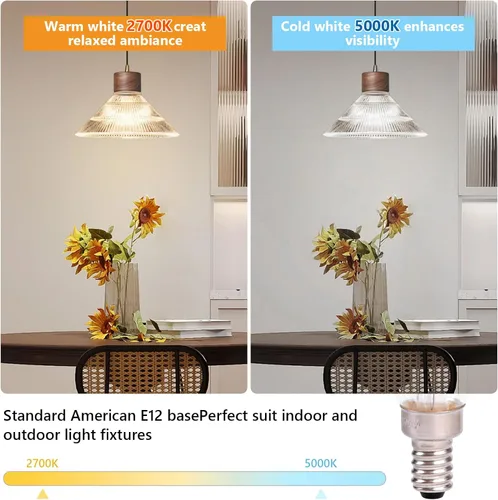 Miniatura 3 de Bombilla LED Regulable para Candelabro Equivalente a 60W, Bombilla LED E12 2700K Blanco Cálido Suave, Bombillas para Lámpara de Araña, 6W 650LM CA10
