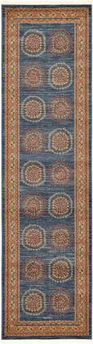 Unique Loom Fars Collection - Alfombra moderna con diseño tribal de medallón con tonos naturales, 2 pies 7 pulgadas x 10 pies 0 pulgadas, azul