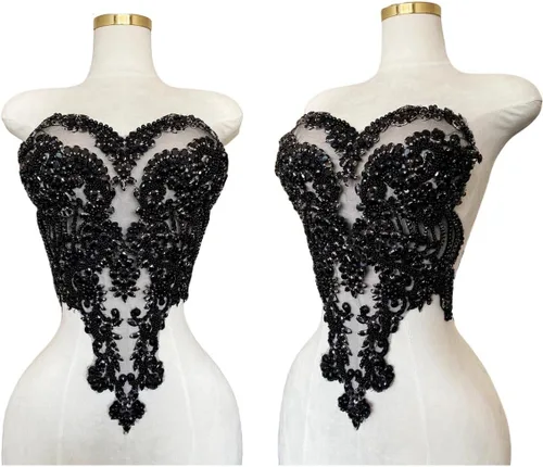 Apliques y parches hechos a mano con cristales de diamantes de imitación para coser en encaje, accesorios de costura para bodas, bailes, Negro