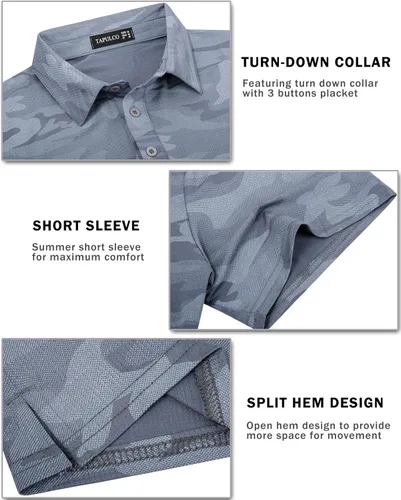 Miniatura 98 de TAPULCO Camisetas tipo polo de secado rápido para hombre, diseño de camuflaje, atléticas, ligeras, transpirables, casuales, para golf