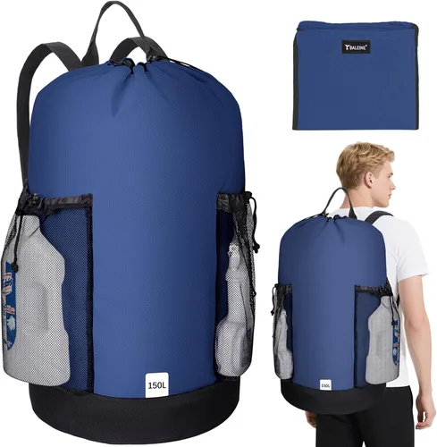 Miniatura 10 de BALEINE Mochila Bolsa de Lavandería de 120L, Tela Oxford 900D Bolsas Grandes de Lavandería de Viaje con Correas para el Hombro y 2 Bolsillos de Negro