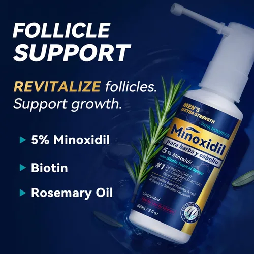 Miniatura 6 de Minoxidil para hombres Suero para el crecimiento de la barba: Extra Strength 5% Minoxidil Spray para hombres Tratamientos de crecimiento de barba