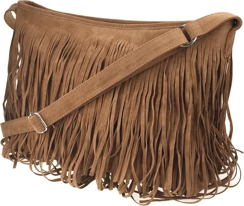 Miniatura 5 de HOXIS Bolso bandolera de cuero de ante sintético con borla para mujer