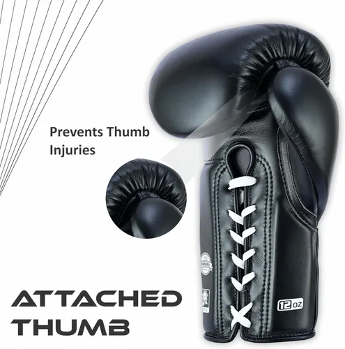 Miniatura 6 de Aura 100 Guantes de Boxeo de Cuero de Grano Completo con Cordones para Hombres y Mujeres, para Entrenamiento, Sparring, Muay Thai, Kickboxing, Saco