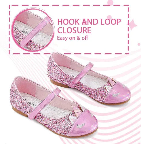 Miniatura 4 de Furdeour Girls Dress Shoes Mary Jane Flower Wedding Party Bridesmaids Shoes Glitter Princess Ballet Flats for Kid Toddler