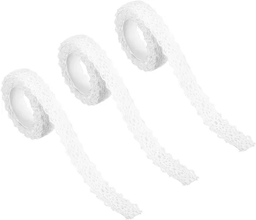 Miniatura 11 de PATIKIL Cinta de encaje autoadhesiva de 0.7 pulgadas de ancho, 2 yardas de ancho, paquete de 3 calcomanías de algodón con ribete washi para Naranja