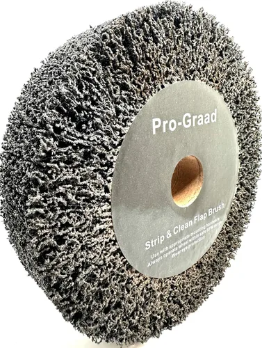 Miniatura 25 de Rueda de cepillo de solapa no tejida para amoladora de banco de 6" x 1" Negro, Grano 40 Extra Grueso, Desbaste y Limpieza, Granulado de Metal