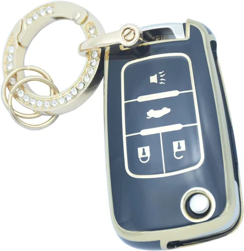 Funda para llavero de Chevy, funda inteligente para llave de coche con llavero para Equinox Cruze Malibu Camaro Impala Spark Sonic, color negro,