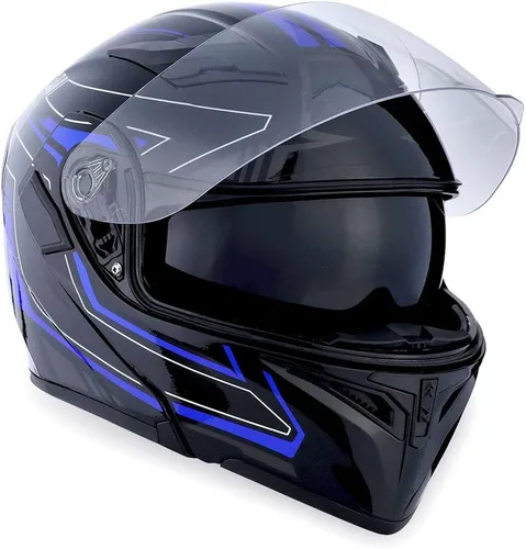 Miniatura 5 de 1Storm Casco modular de cara completa para motocicleta con doble visera abatible y protector solar: HB89 Flecha Azul