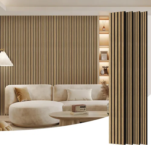 Miniatura 11 de Paquete de 2 paneles de madera para pared, paneles acústicos de listones de madera de 48 x 24 pulgadas, paneles acústicos para decoración de paredes