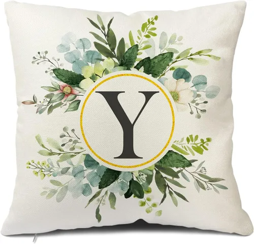 Miniatura 17 de Snycler Fundas de almohada con monograma de letra L, floral, 18 x 18 pulgadas, almohadas de primavera verdes, fundas decorativas de verano, Estilo L