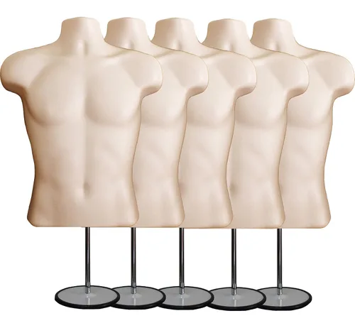 Miniatura 10 de Maniquí masculino de torso con soporte de metal, parte trasera hueca, cuerpo apilable, forma de vestido para exhibición de camisetas, mostrador
