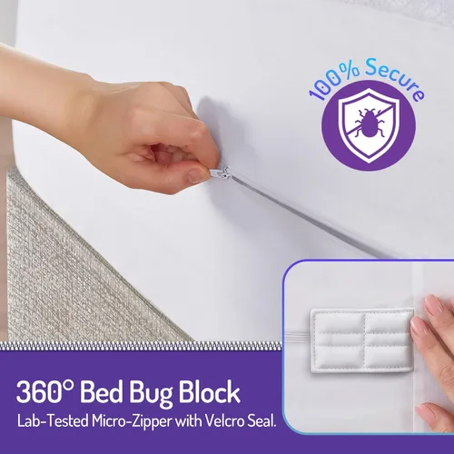 Miniatura 2 de Degrees of Comfort Funda de colchón resistente al agua tamaño king de 15-18" de profundidad con bolsillo profundo Diseño con cierre y cubierta