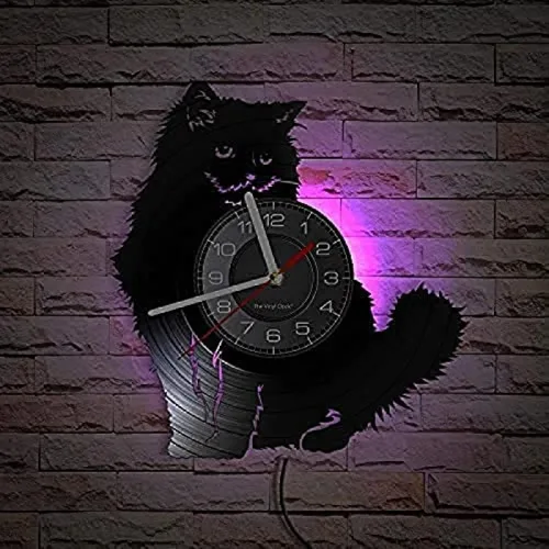 Miniatura 3 de Ragdoll Cat Shadow Art Vinyl Record Wall Clock Cat Breed Home Decoration Retro Photo Album Clock Pet Shop Accessories Kitty Cat Lover Gift 12 Inches