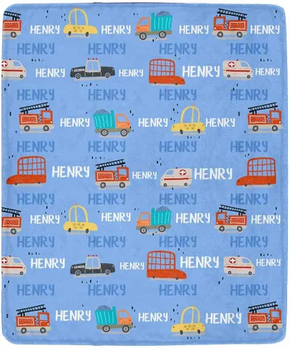 Miniatura 22 de Artsadd Mantas personalizadas con nombre y diseño de transporte para bebé niño de 30 x 40 pulgadas, manta personalizada de camión con nombre