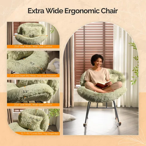 Miniatura 7 de VINGLI Silla mecedora de guardería extra ancha de 25.6" de 115° sin brazos, silla deslizante curvada linda con patas en X con almohada y madera