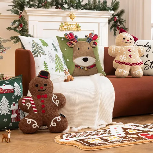 Miniatura 5 de Phantoscope - Funda de almohada de Navidad de la serie Gingerbread, almohada decorativa de Navidad con forma de chica de jengibre de peluche