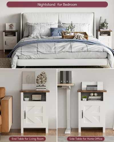 Miniatura 6 de YESHOMY Mesita de noche moderna de granja con estante y puerta de granero, juego de 1 para dormitorio, color blanco