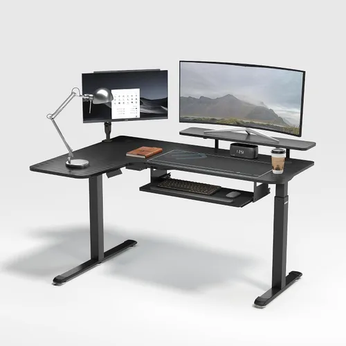 Miniatura 19 de EUREKA ERGONOMIC Escritorio eléctrico de pie en forma de L de 55 pulgadas, escritorio para juegos de computadora de altura ajustable con bandeja