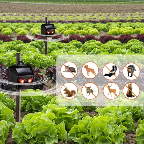 Miniatura 5 de Phosooy Paquete de 6 unidades repelentes solares de animales, ojos depredadores, centinelas disuasorias de animales con luces LED rojas parpadeantes