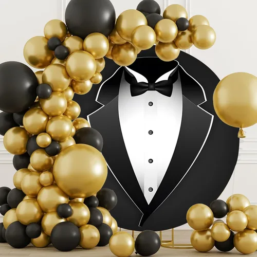Miniatura 3 de YongFoto Gentleman Traje de Esmoquin Negro Telón de Fondo Redondo de 2m Ancho con Corbata de Moño Negro y Blanco para Fotografía de Niño, Hombre