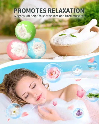 Miniatura 5 de Bombas de baño iluminadas con sorpresa en el interior, juego de regalo natural XL de 4.23 onzas, 6 con aceites esenciales, bombas de baño grandes