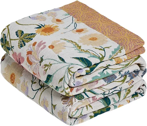 Miniatura 56 de MSGKV Manta de Tiro 100% Algodón para Cama Sofá Otoño 90''x 98'' Mantas de Muselina Súper Suaves Cálidas Colcha Bohemia Ligera Mantas Decorativas