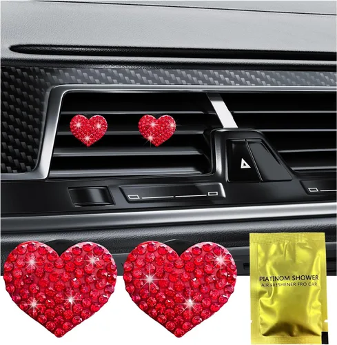 Miniatura 8 de Ziciner 2 piezas de dijes de clips para ventilación de aire de coche con corazón brillante, clips para salida de aire de coche con forma de corazón