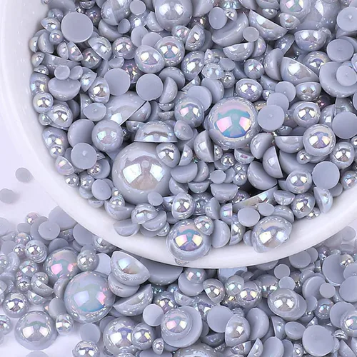 Miniatura 36 de Perlas con parte trasera plana para manualidades, 50g Mezcla Azul Rosa Blanco Medias perlas para manualidades, Tamaño mixto 3/4/5/6/8/10mm Perlas