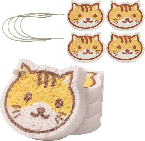 Miniatura 18 de JOYMOOP Esponja de cocina de dibujos animados, esponjas de celulosa para limpieza, esponjas antiarañazos para lavar platos, esponja reutilizable