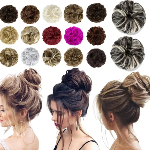 Miniatura 11 de Moño desordenado grande y desordenado, moño ondulado, rizado, coleteros gruesos, extensiones de cabello para mujeres y niñas, color marrón jengibre