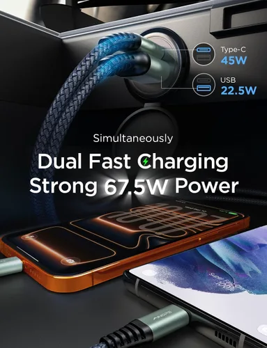 Miniatura 3 de AINOPE Cargador de coche de 67.5 W USB C de carga rápida, PD 45 W USB C cargador de coche carga rápida 【Mini y metal】 Adaptador de encendedor