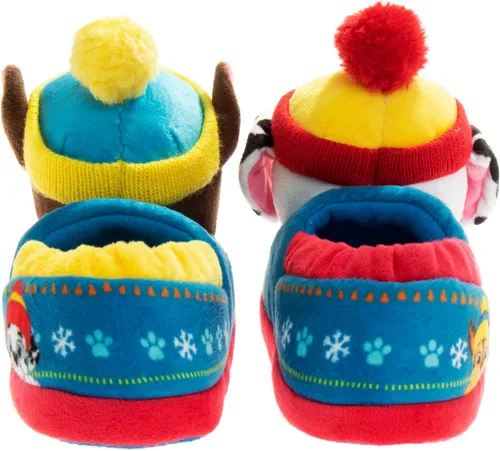 Miniatura 3 de Nickelodeon Paw Patrol and Sponge Bob Squarepants Zapatos de casa Chase y Marshall para niños pequeños Zapatillas de casa de felpa, ligeras