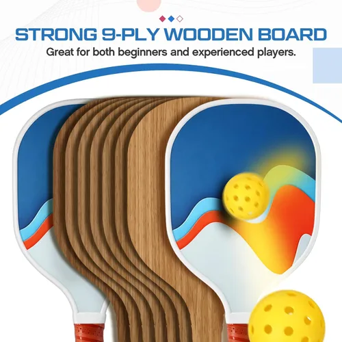 Miniatura 4 de Juego de 8 palas de paddleball de madera, raqueta ligera con agarre ergonómico y 2 bolsas de transporte para jugadores de todos los niveles, hombres