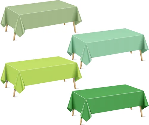 Miniatura 11 de Mantel rectangular de la serie azul y verde, 4 piezas, 54 x 72 pulgadas, color sólido, impermeable y a prueba de derrames, mantel de plástico