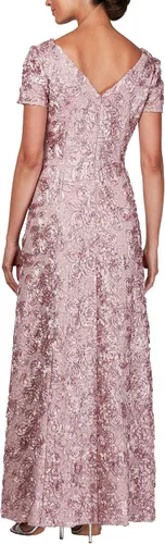 Miniatura 2 de Alex Evenings Vestido largo de manga casquillo de encaje con roseta para mujer