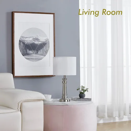 Miniatura 3 de Lámparas de mesa para sala de estar, juego de 2 lámparas modernas para dormitorio con base de metal de níquel, pantallas redondas blancas
