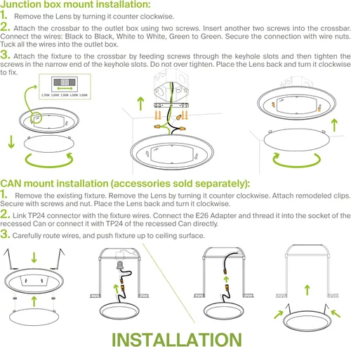Miniatura 7 de ASD Paquete de 12 luces LED de disco de 6 pulgadas, 15 W 5000 K luz diurna 1300 LM CRI90+, luminaria empotrable regulable de techo, montaje en Blanco