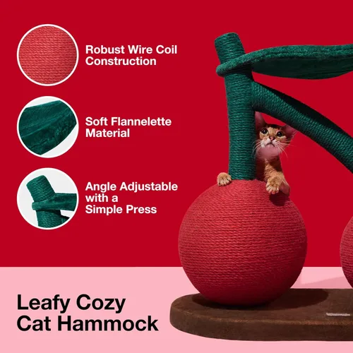 Miniatura 3 de VETRESKA Rascador de gatos de cereza grande con hamaca, juguete interactivo alto para rascar con cuerda de yute natural para gatos