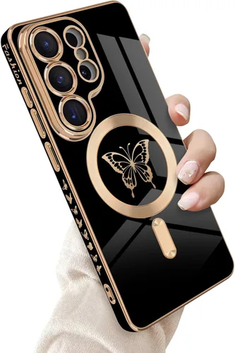 Miniatura 16 de Newseego Funda magnética para Samsung Galaxy S21 Plus 5G, bonita funda de lujo con borde chapado de mariposa para mujeres, niñas y hombres, TPU