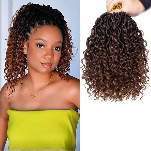Miniatura 37 de COOKOO 14 pulgadas, 8 piezas de cabello de ganchillo Goddess Locs en total 112 hebras de pelo sintético negro natural de ganchillo de río hippie
