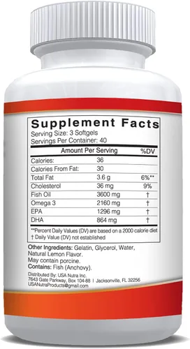 Miniatura 6 de Aceite de pescado Omega 3 de 2250 mg con 1350 EPA + 900 DHA Aceite de pescado islandés capturado en la naturaleza de triple fuerza, 120 cápsulas.