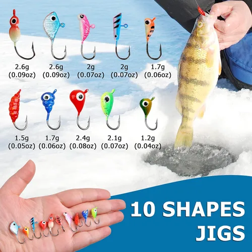 Miniatura 6 de Kit de plantillas de pesca en hielo, juego de señuelos de pesca en hielo, ganchos para la cabeza para lucioperca, panfish crappie, perca