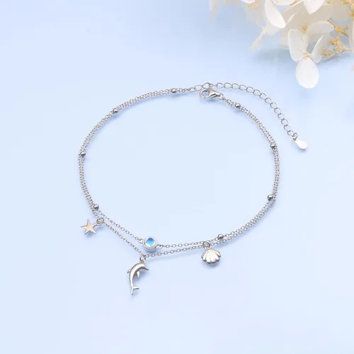 Miniatura 4 de FLYOW - Cadena para el tobillo para mujeres, plata Sterling S925, ajustable, con cuentas, diseño de corazón